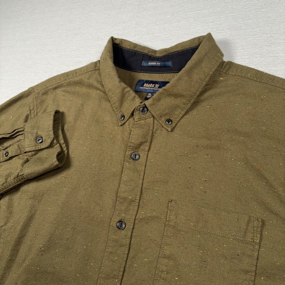 Roark Scholar Paint Flecks Long Sleeve Shirt Mens Size XL Green Classic Fit